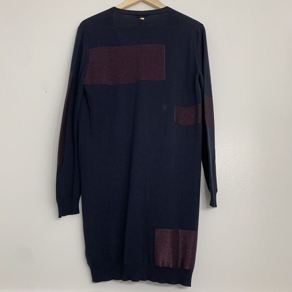 Escada Womens Medium Navy Wool Long Cardigan with Chainmail Accents Italy - Picture 5 of 7